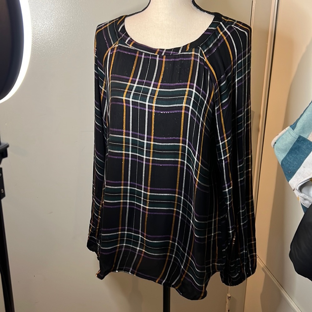 NWT Ann Taylor Loft Long sleeve flannel plaid blouse